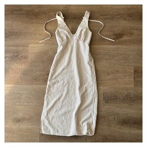 Cream and white gingham linen midi dress